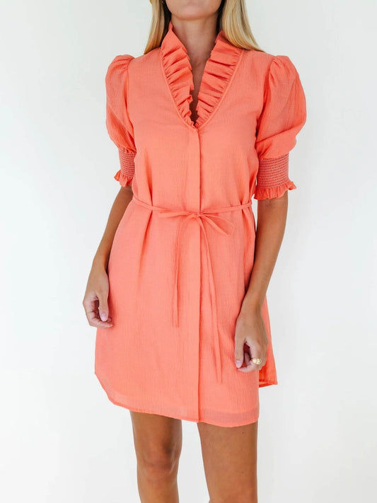 Puff Sleeve Ruffle Neck Mini Dress