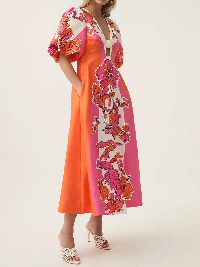 Overflow Knotted Midi Dress Hibiscus