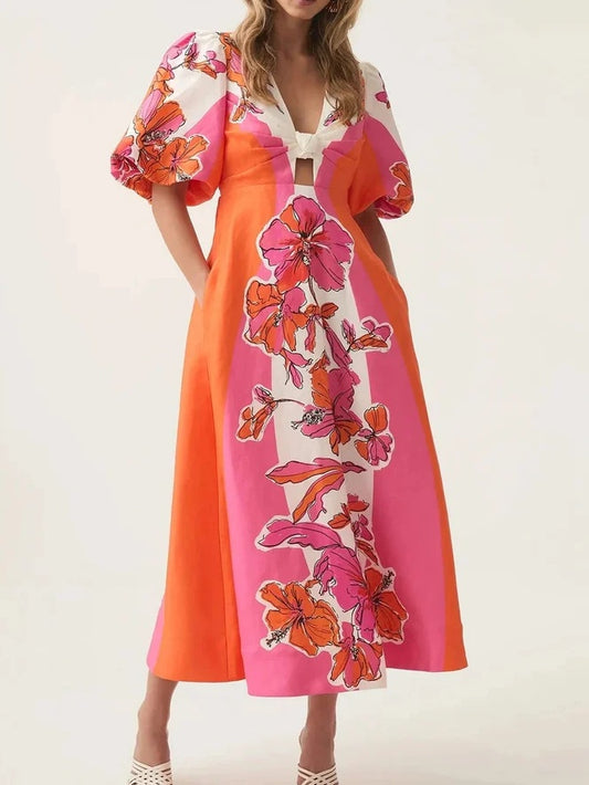 Overflow Knotted Midi Dress Hibiscus
