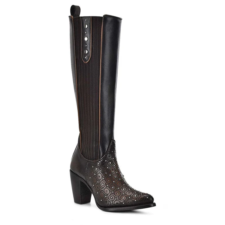 Tall Dark Brown Boot With Crystals