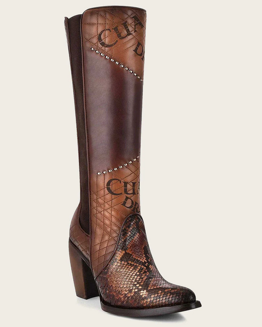 Tall Engraved Brown Exotic Boot