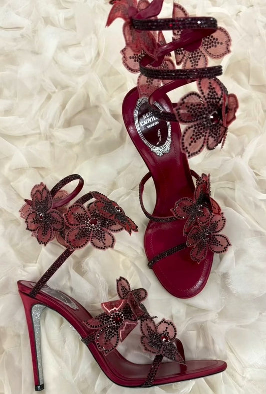 PEACH FLOWER BURGUNDY SANDAL
