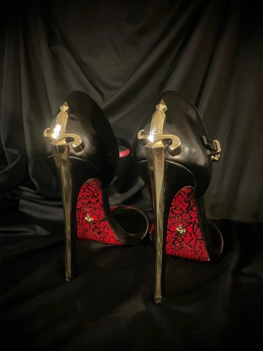 Cowhide Dagger High Heels Pump Shoes For Women High-heeled Leather Sandals