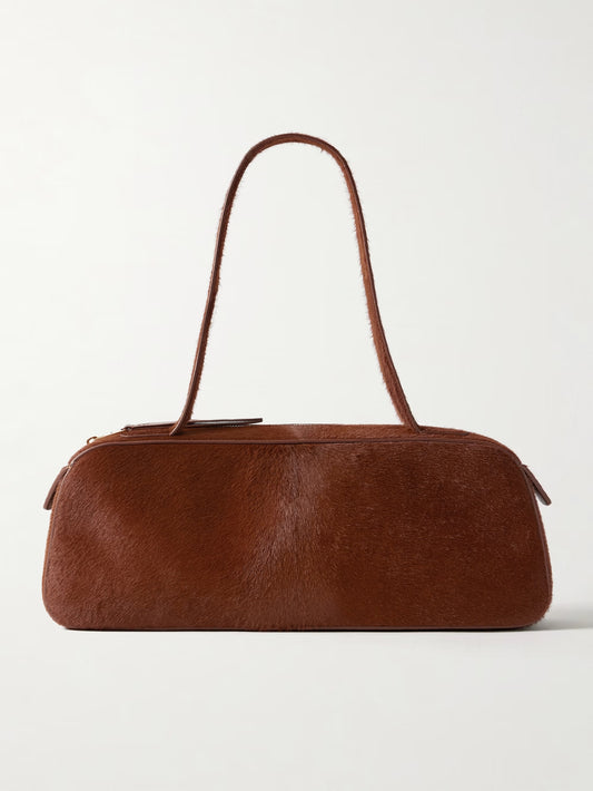 Leather-trimmed Calf Hair Shoulder Bag