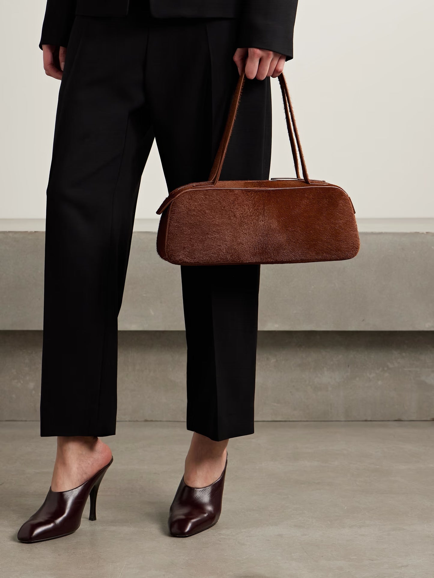 Leather-trimmed Calf Hair Shoulder Bag