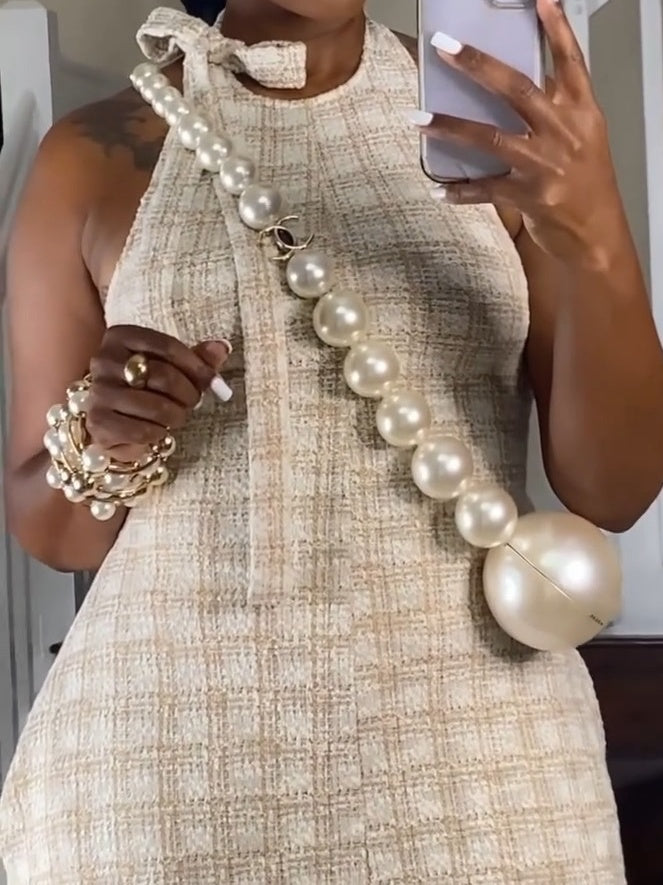Taupe Tweed Maxi Dress