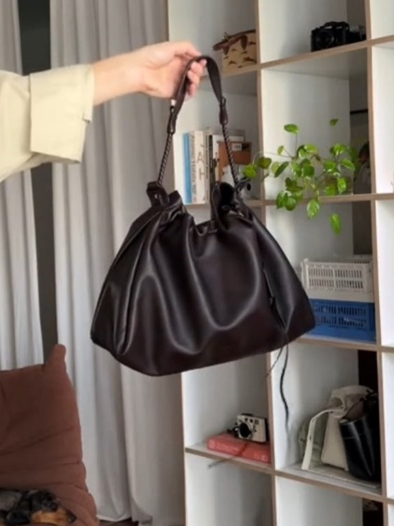 Magnetic Pull-String Leather Shoulder Bag