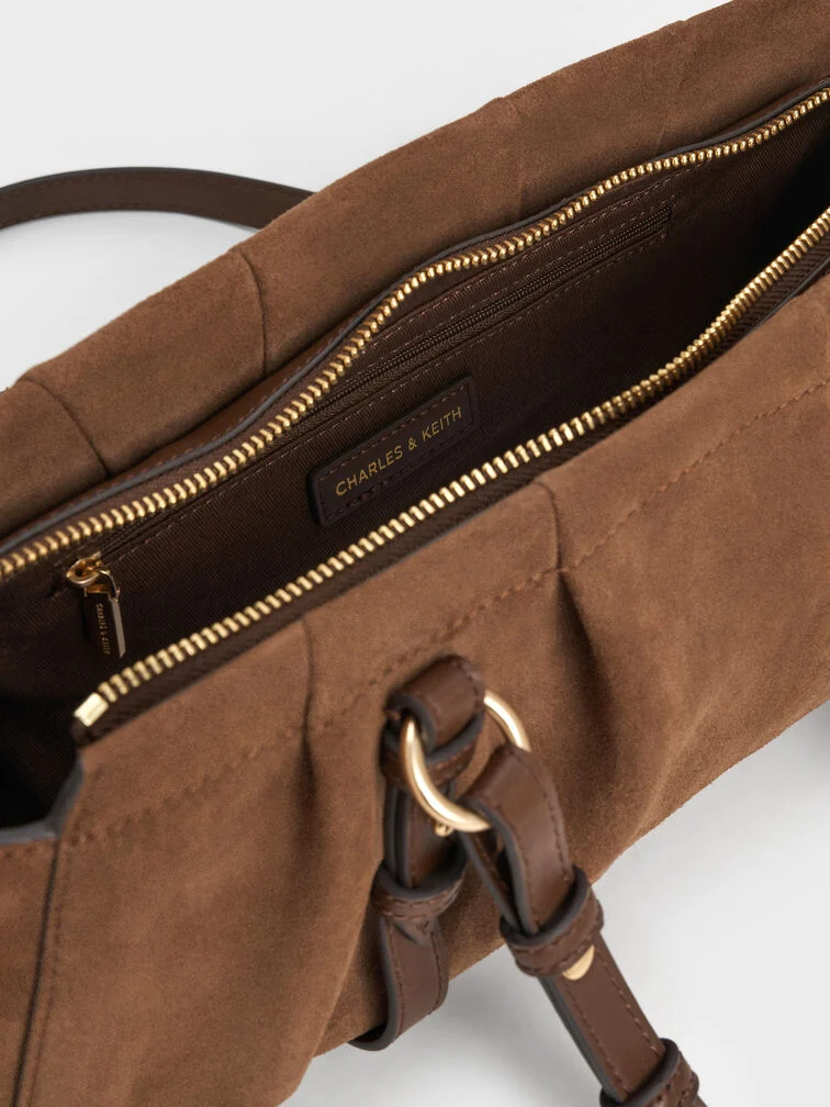 Britton Recycled Suede Ruched Elongated Shoulder Bag