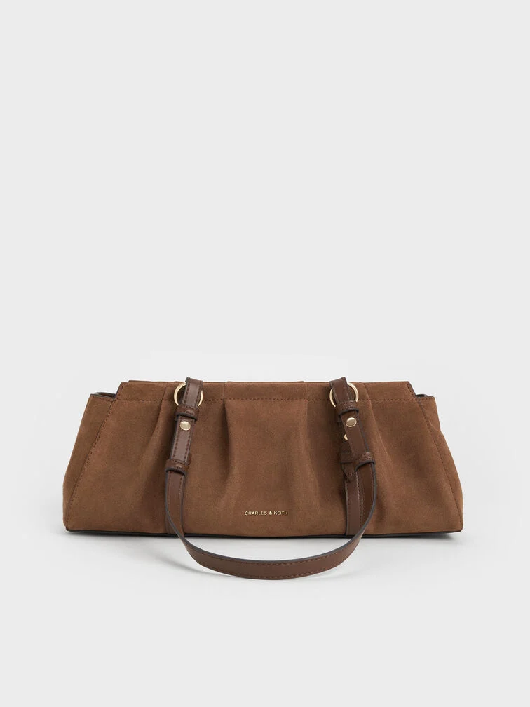 Britton Recycled Suede Ruched Elongated Shoulder Bag