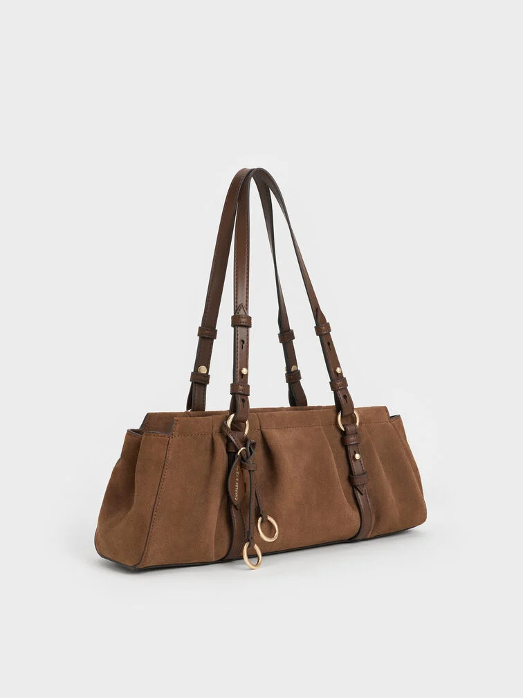 Britton Recycled Suede Ruched Elongated Shoulder Bag