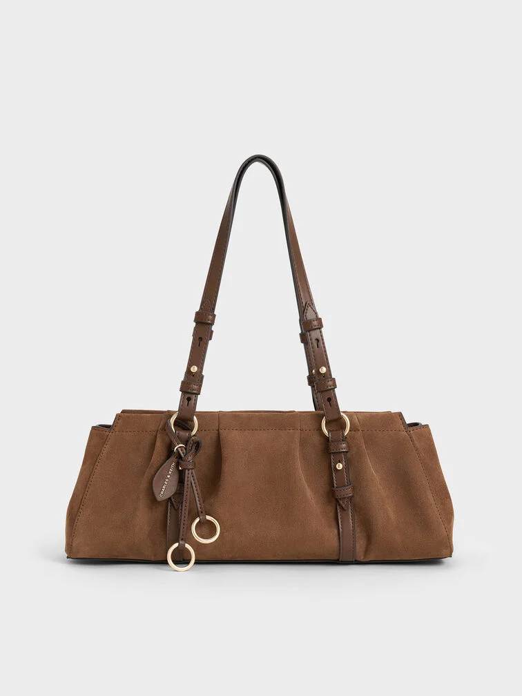 Britton Recycled Suede Ruched Elongated Shoulder Bag