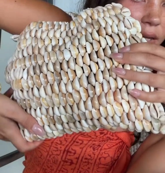 New Guinea Tribal Braided Fibre Large Rectangular Bag Decorated With Lines Of Shells