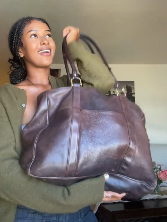 Vtg Tannery West Leather LargeTote Bag Brown Shoulder Bag Handbag Distressed.
