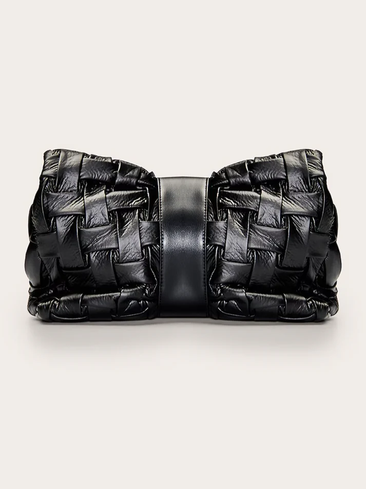 Black Cross Weave Fold Over Clutch Bag
