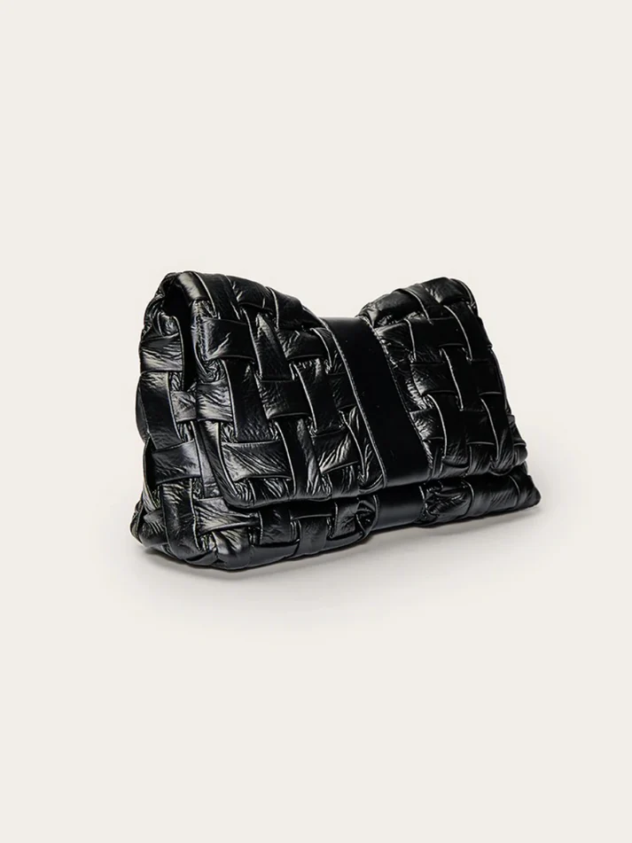 Black Cross Weave Fold Over Clutch Bag