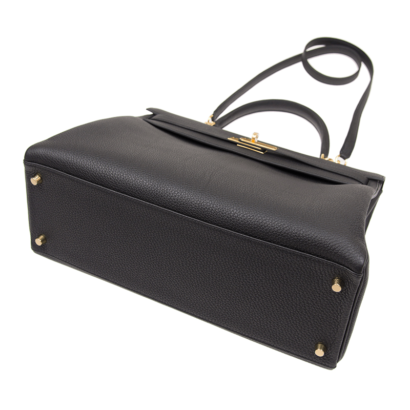 Kelly Black Box Calf Leather Handbag
