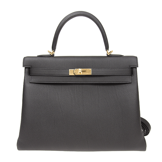 Kelly Black Box Calf Leather Handbag