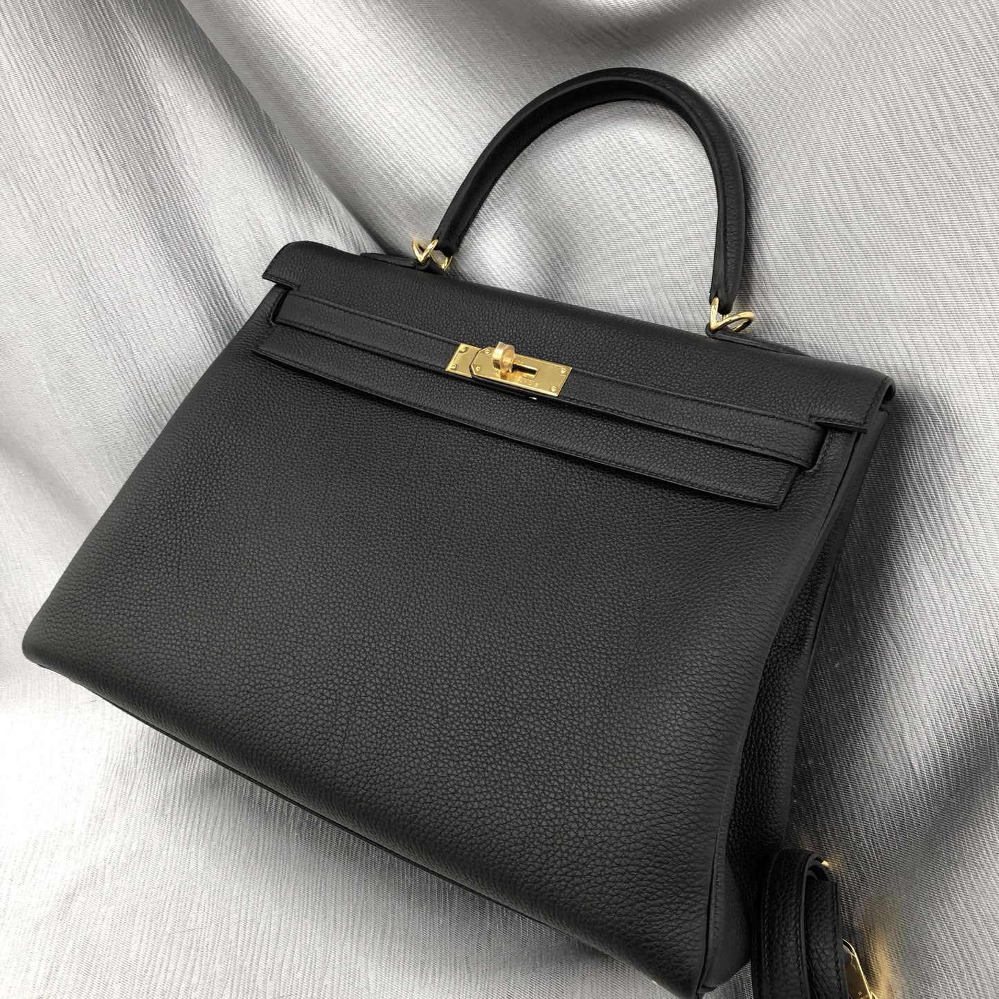 Kelly Black Box Calf Leather Handbag