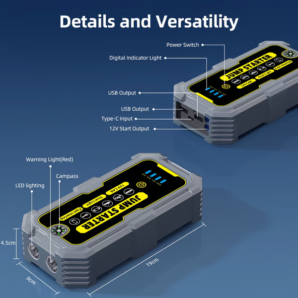 KAIPAR 4000A Car Jump Starter⚡| 37000mWH Power Bank With LED Light & Fast Charge