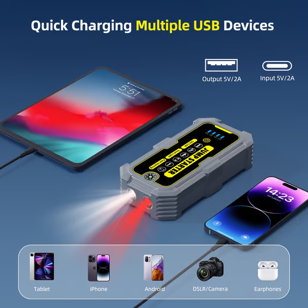 KAIPAR 4000A Car Jump Starter⚡| 37000mWH Power Bank With LED Light & Fast Charge