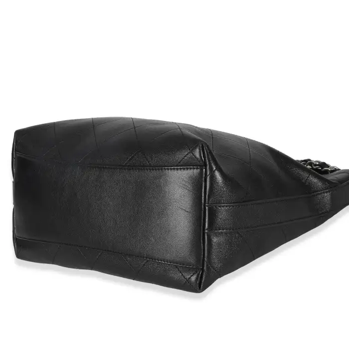 Black Quilted Calfskin  Large Button Bucket Bag
