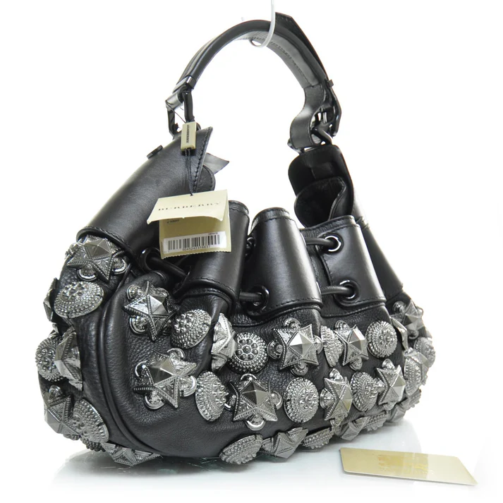 Leather Mason Warrior Studded Hobo Black