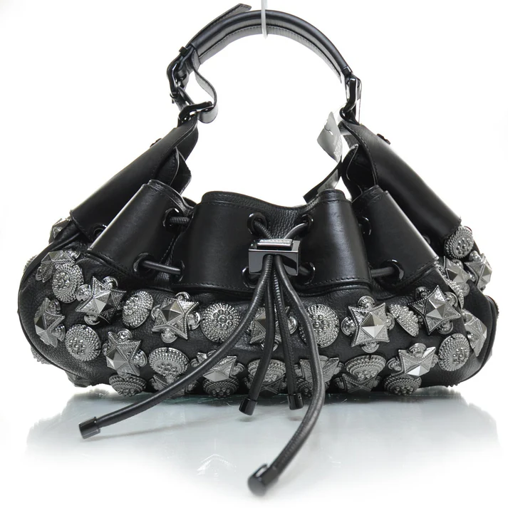 Leather Mason Warrior Studded Hobo Black