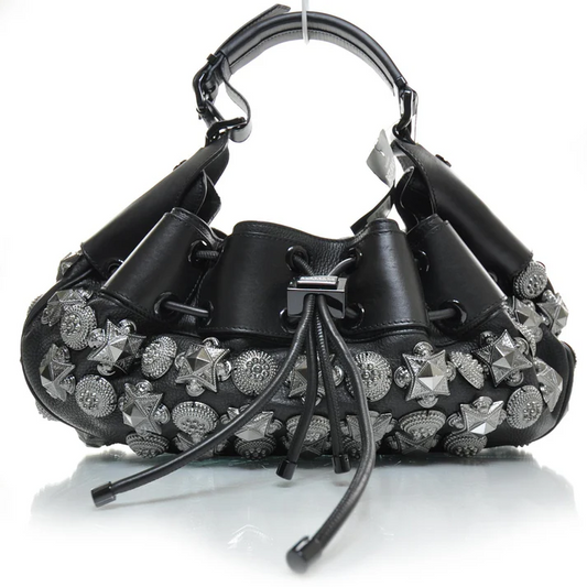 Leather Mason Warrior Studded Hobo Black