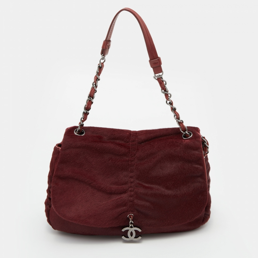 Burgundy Calf Hair And Leather Sharpei Flap Bag
