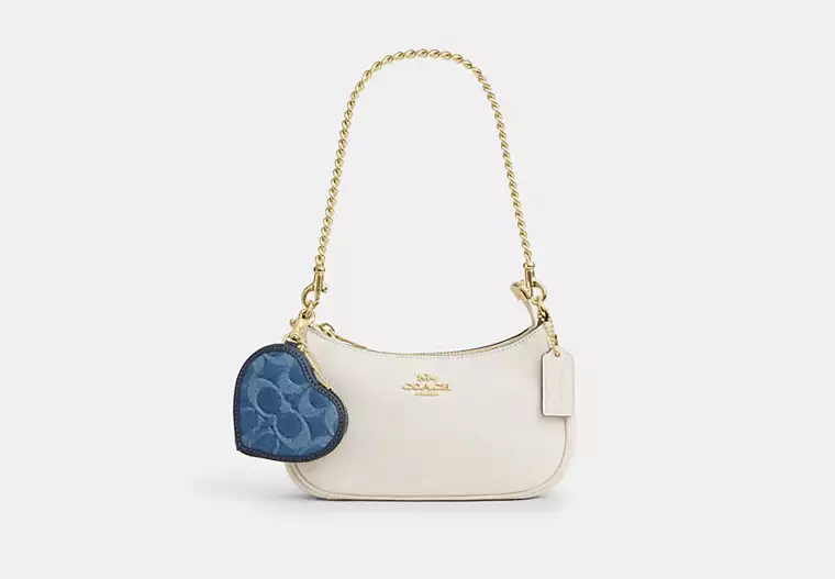 Heart Bag Charm In Signature Denim