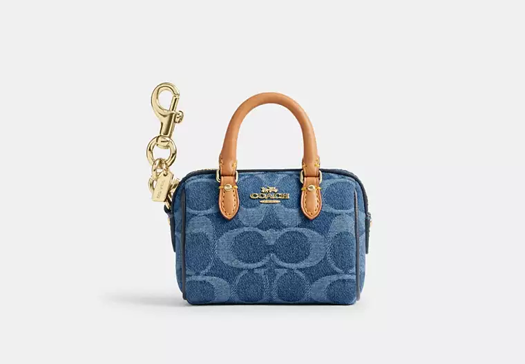 Mini Rowan Bag Charm In Signature Denim
