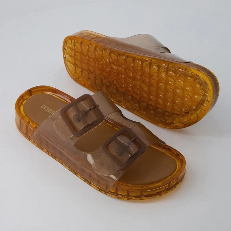 Waterproof Double Buckle Adjustable Slip-On Womens Jelly Sandals For Beach