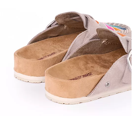 Women's Suede Embroidered Buckle Clog