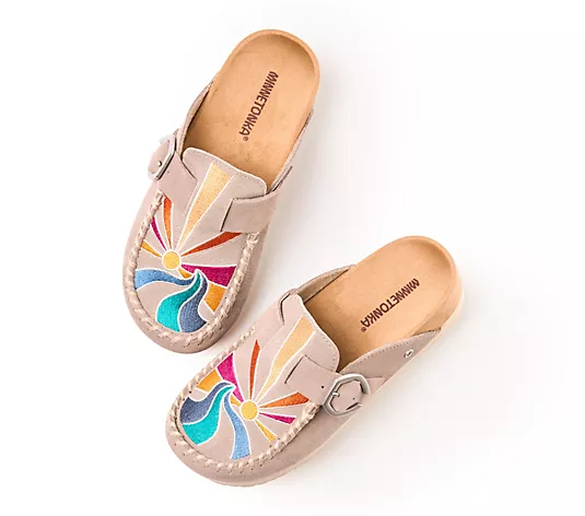 Women's Suede Embroidered Buckle Clog