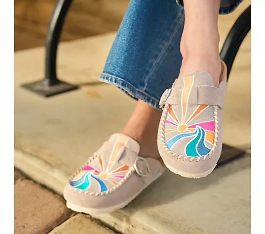 Women's Suede Embroidered Buckle Clog