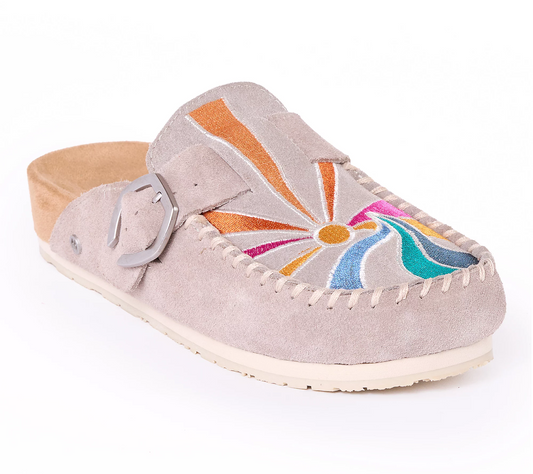 Women's Suede Embroidered Buckle Clog