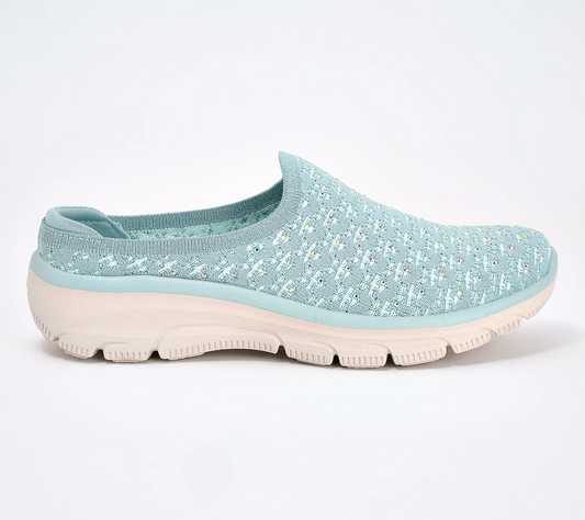 Easy Going Rhinestone Knit Mules - Glitz Strut