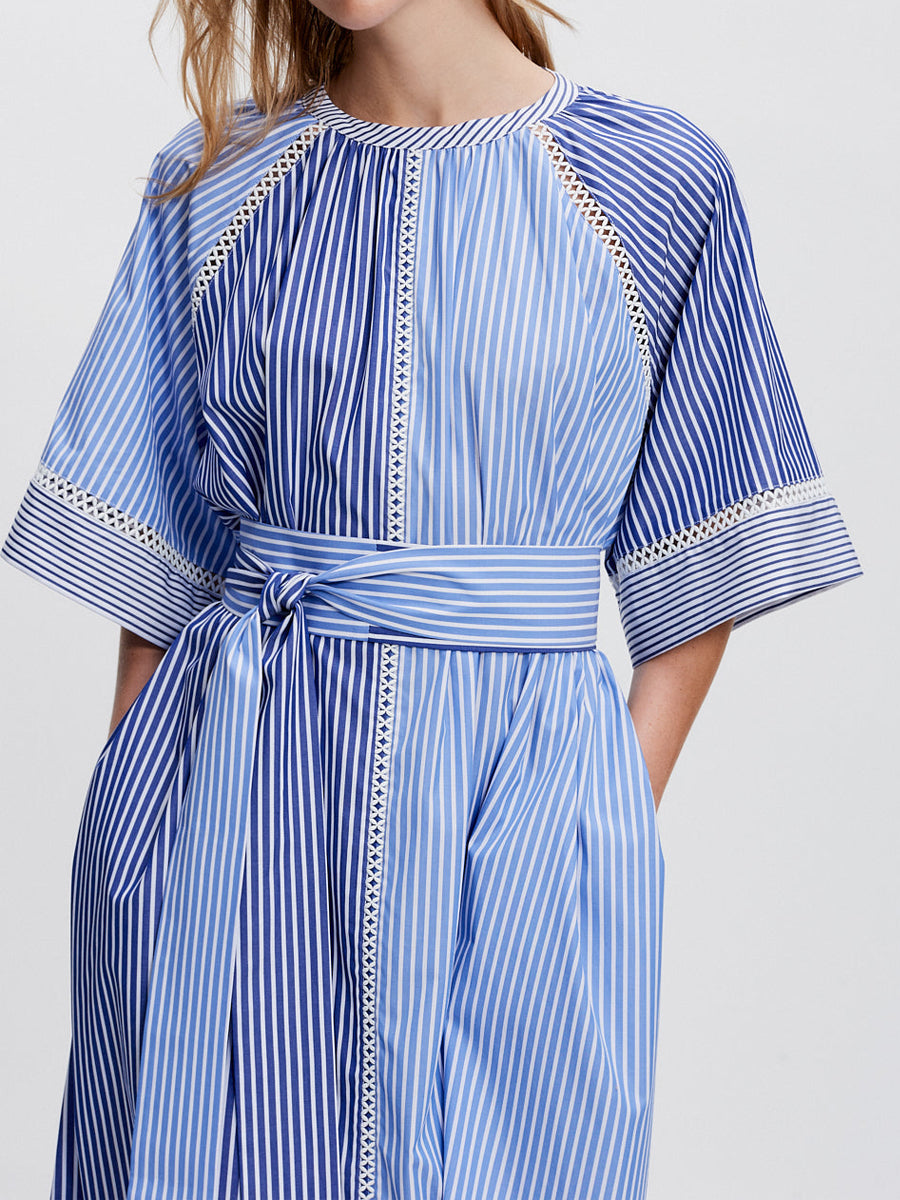Striped Print Loose Belted Dress