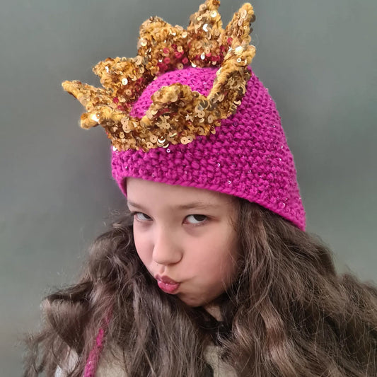 Sequin Crown Lace-Up Wool Hat Knit Pullover Hat