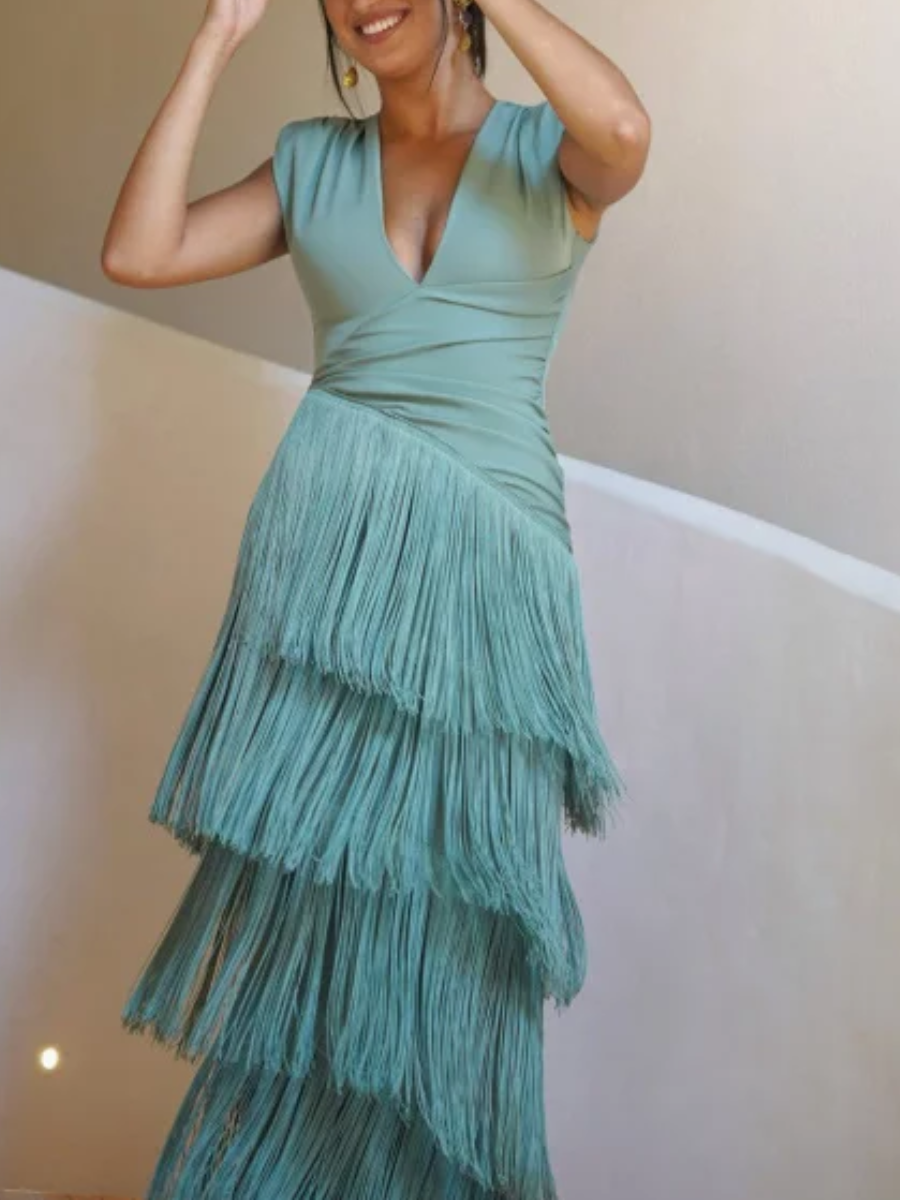 V-Neck Fringed Dress