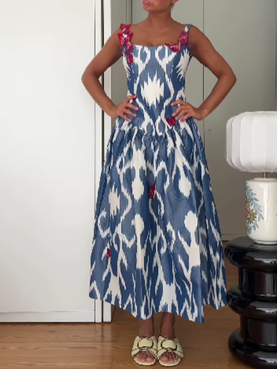 Three-dimensional Butterfly Decorative Printed Sling Dress
