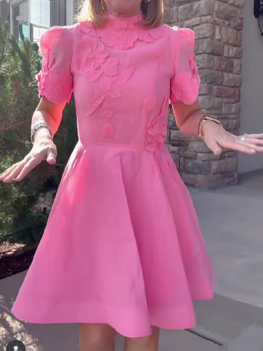 Solid Color Dress Of Three-dimensional Flowers