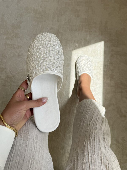 Mesh Rhinestone Flat Slippers