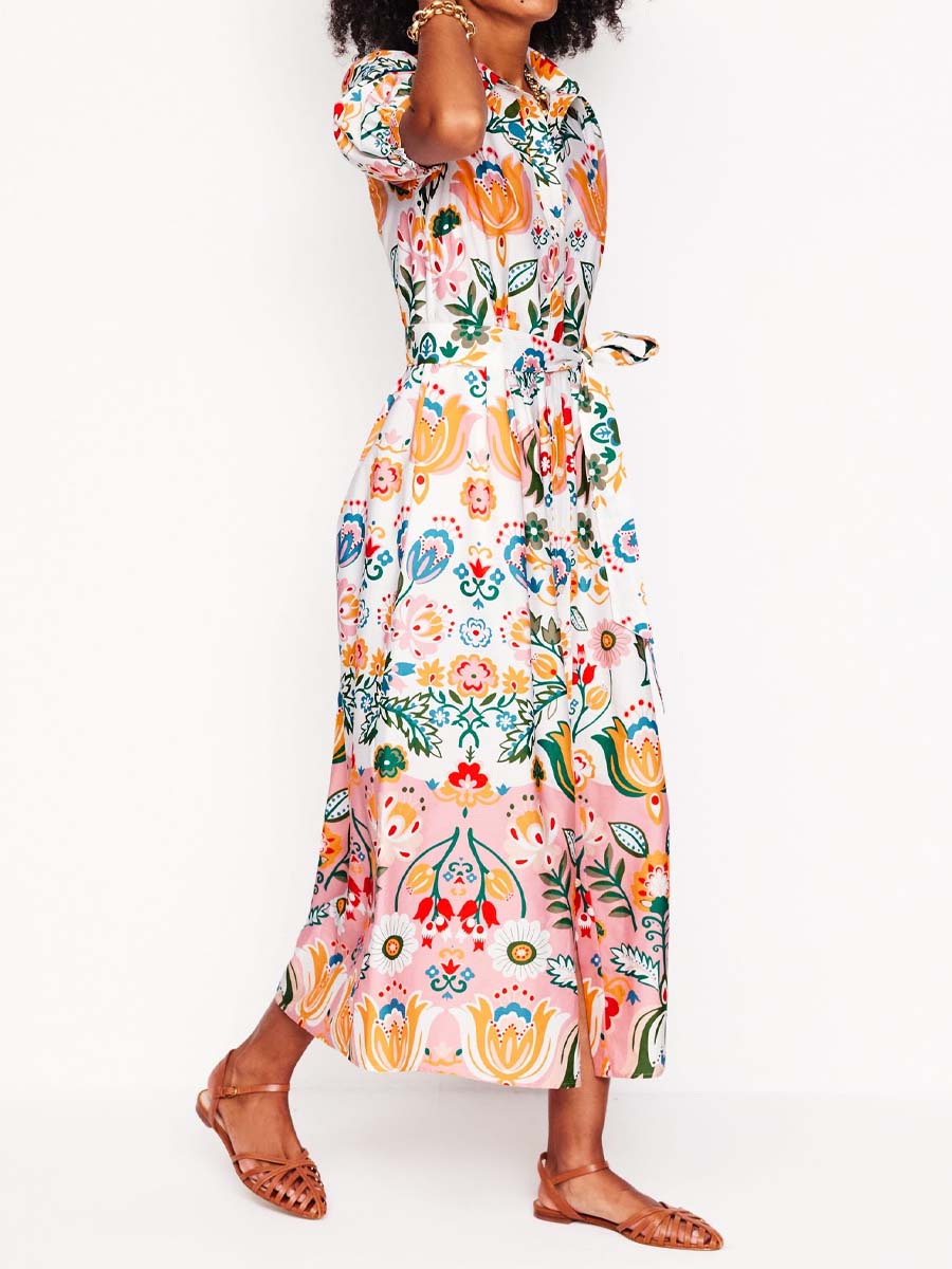 Printed Short Sleeve Midi Dress