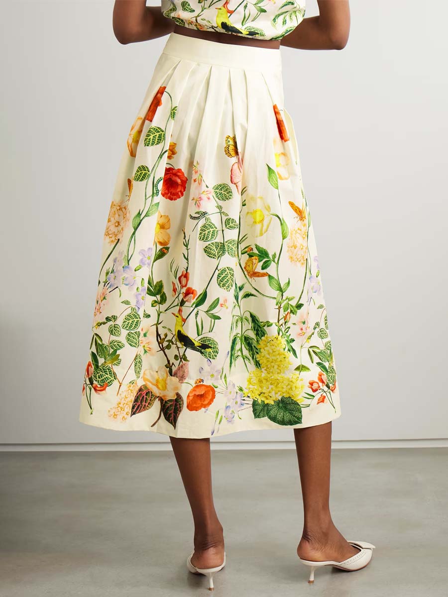 Floral-print Pleated Midi Skirt