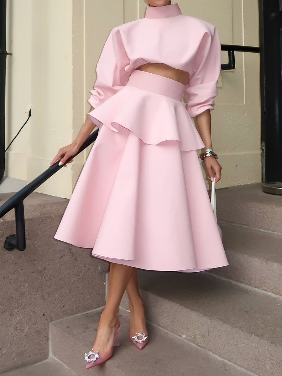 Elegant Flouced Two-Piece Dress