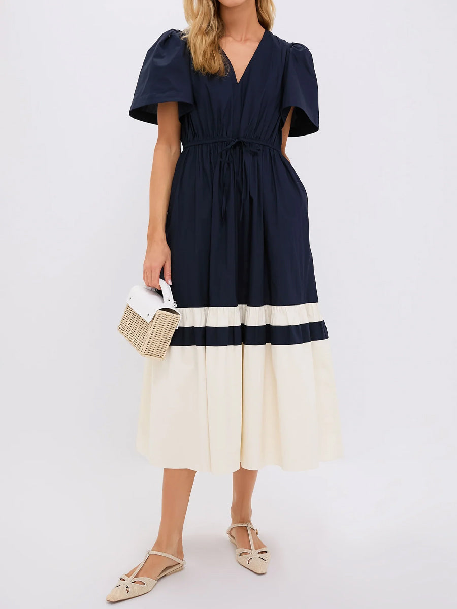 Short Flutter Sleeve Drawstring Waist Dress