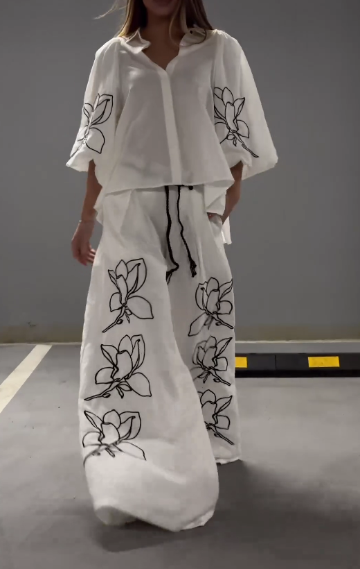 Comfortable Floral Embroidery Two-Piece Set