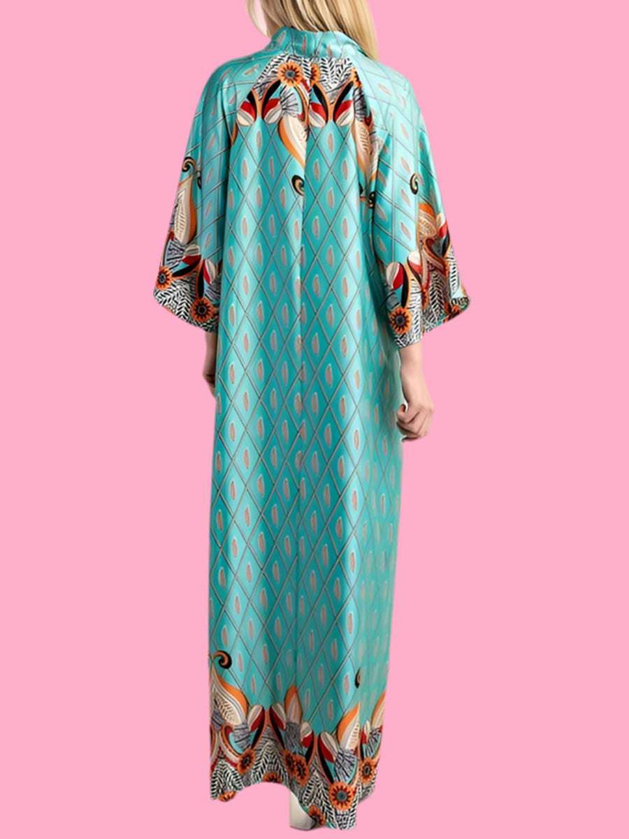 Fashion Printed Bow Loose Maxi Dress
