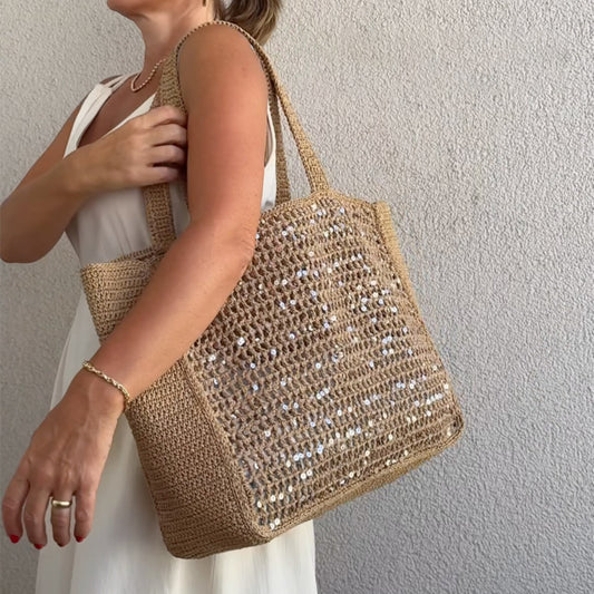 Sequined Large Capacity Cotton Woven Bag